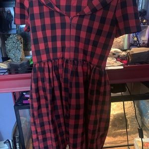 50s style plaid dress zip up detail